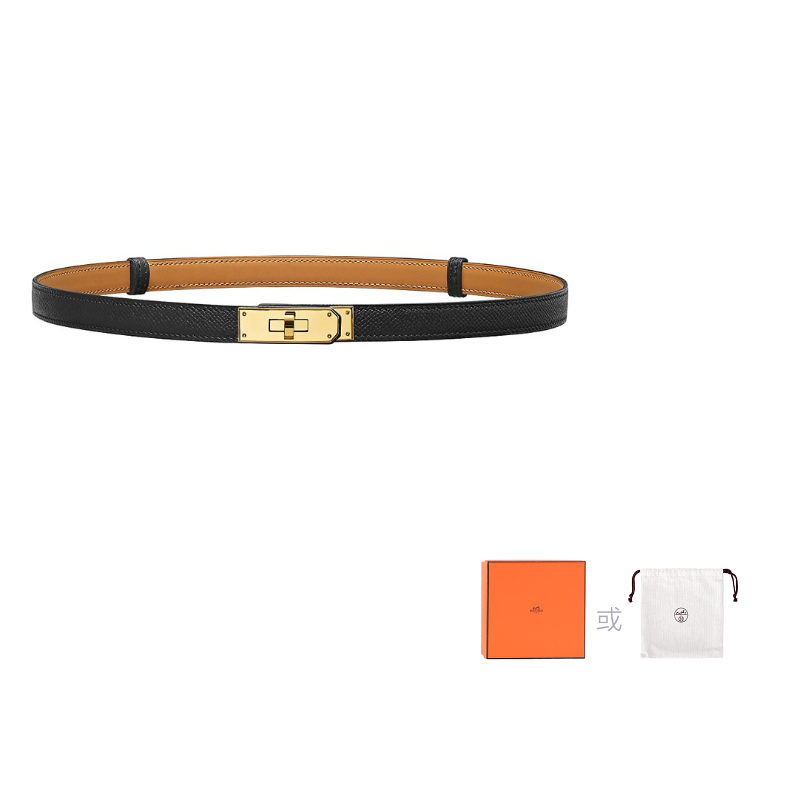 HERMES Cow Leather Leather Belts Women's Black 1.8cm