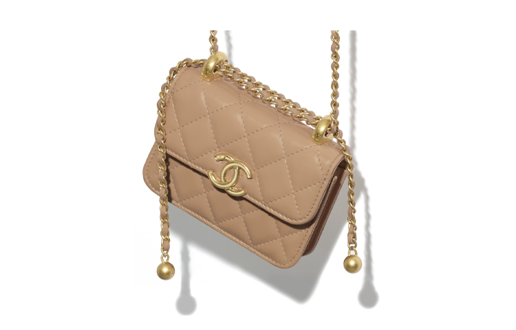 CHANEL Calfskin & Metal Crossbody Bag, Coin Purse Small Size Women's Milk Tea