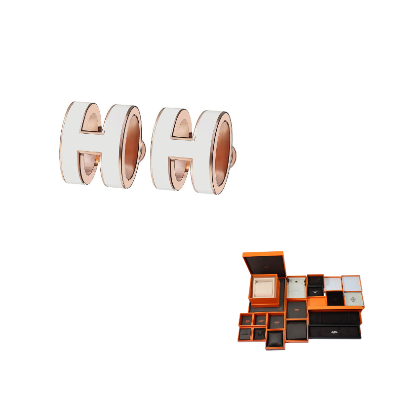 HERMES Rose Gold Lacquered Finish Stud Earrings Women's