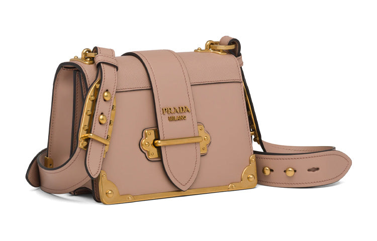 PRADA Cahier Calfskin Shoulder Bag Crossbody Bag Women's Gold/Pink