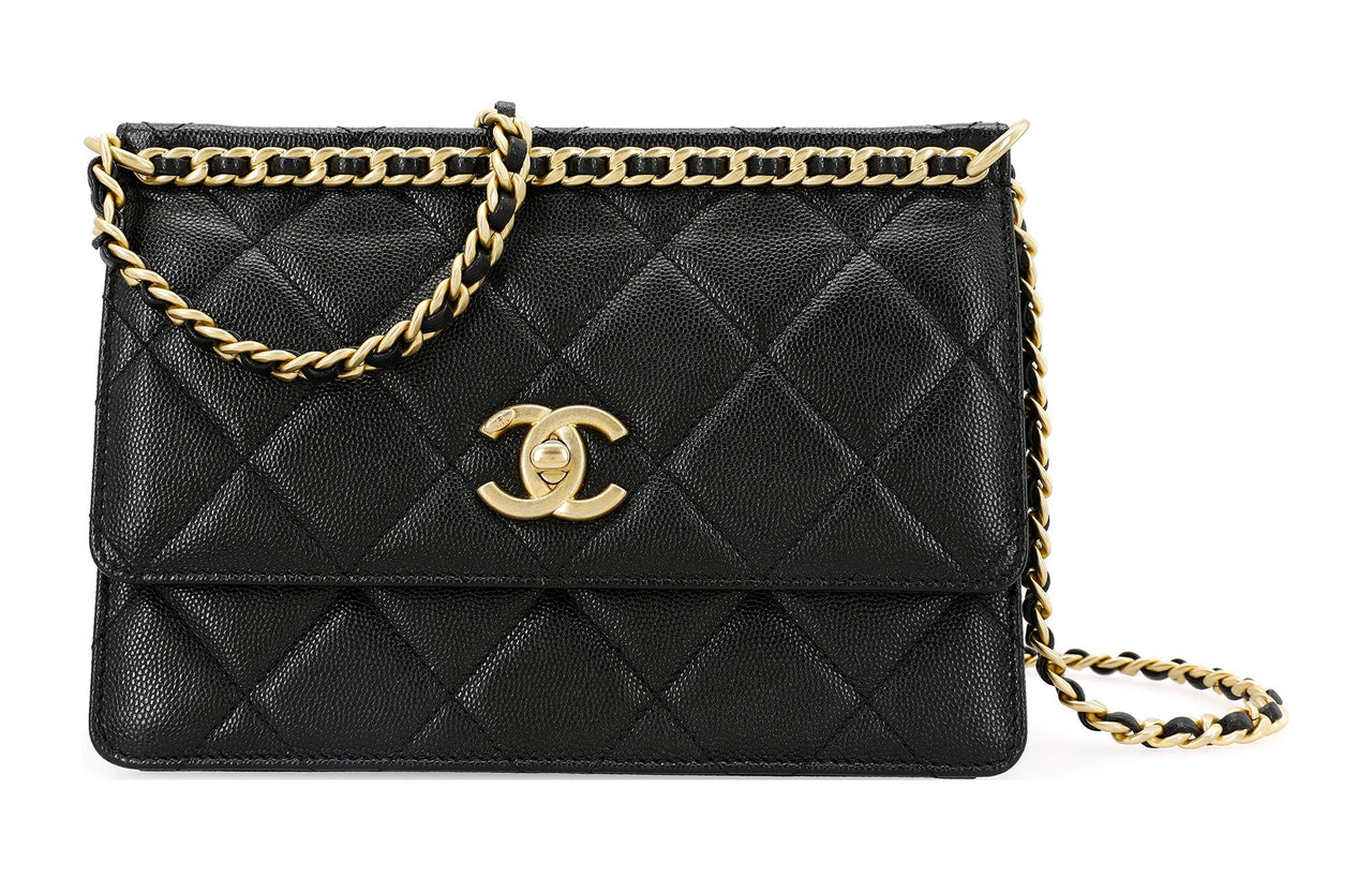 CHANEL Embossed Calfskin With Grains Mouth Cover Bag Crossbody Bag Small Size Women's Black