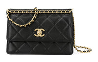 CHANEL Embossed Calfskin With Grains Mouth Cover Bag Crossbody Bag Small Size Women's Black