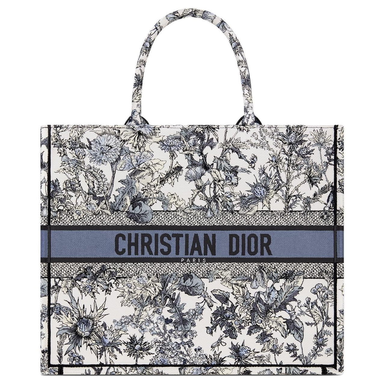 DIOR Cotton Tote Bag, Shopping Bag, Handbag Large Size Women's White & Denim Blue
