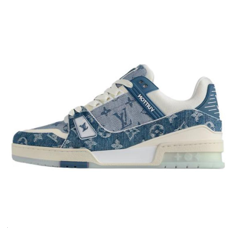 LOUIS VUITTON Trainer Low-Top Skateboard Shoes Unisex Blue White