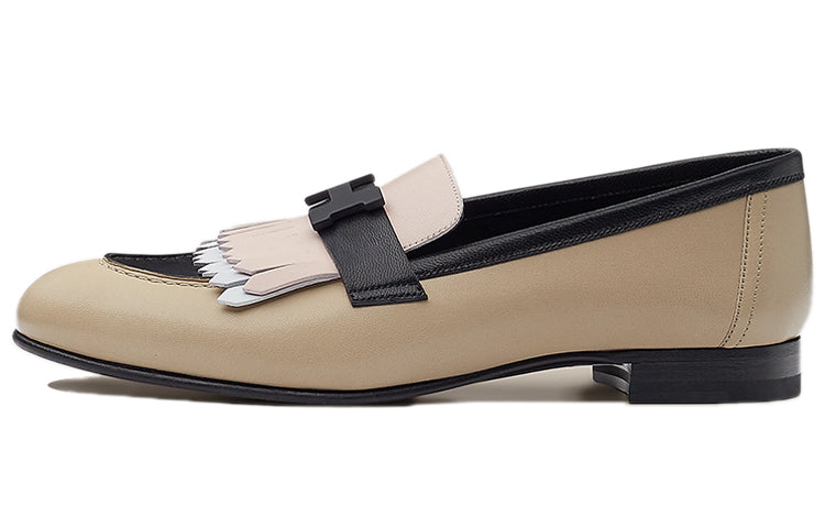 HERMES Royal Casual Single Shoes Women's Spelt Beige