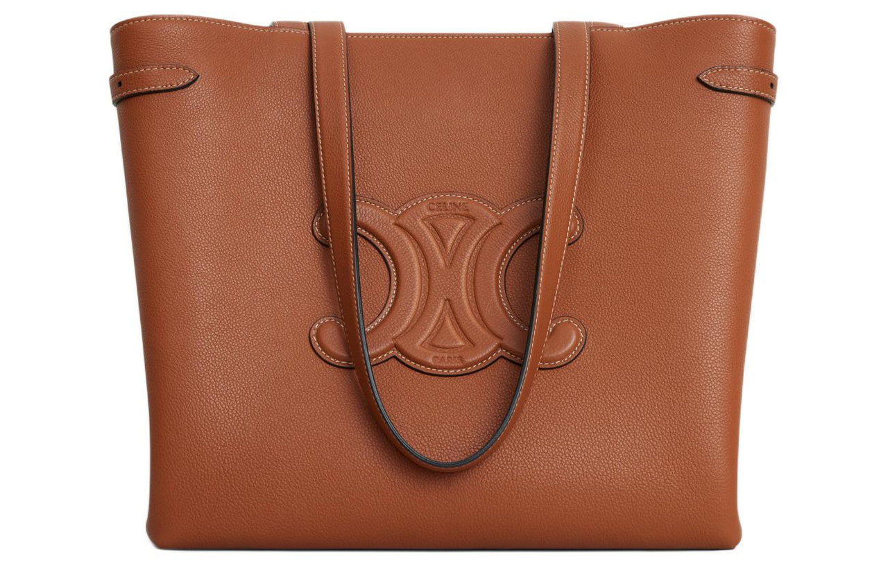 CELINE Cabas Grained Calfskin Tote Bag Shopping Bag Shoulder Bag Handbag Women's Tawny