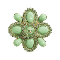 CHANEL Metal Resin Glass Pearl Rhinestone Crystal Brooches Unisex Green