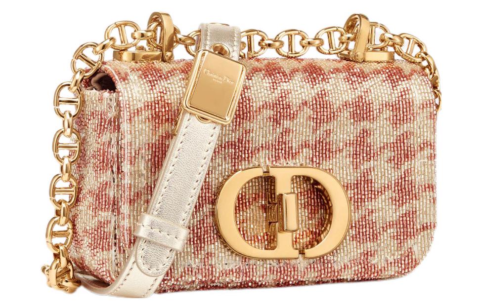 DIOR Caro Embroidered Metal With Leather Shoulder Bag Crossbody Bag Extra Mini Women's Pink