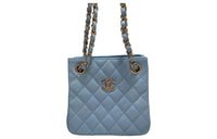 CHANEL Grained Embossed Cow Leather Tote Bag Crossbody Bag Shopping Bag Mini Women's Blue