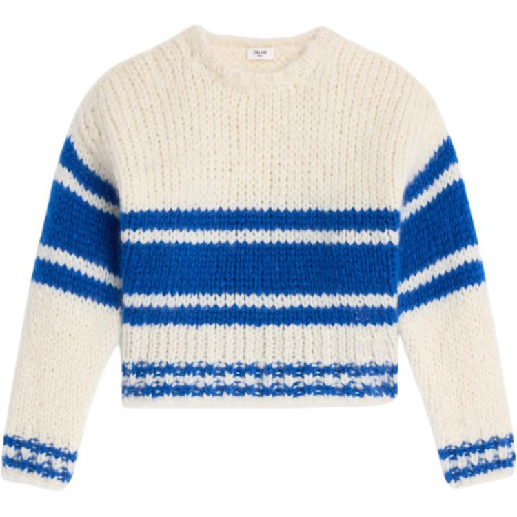 CELINE Striped Crew Neck Sweater In Chunky Mohair And Wool