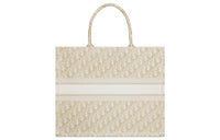 DIOR BookTote Embroidery Tote Bag Shopping Bag Handbag Large Size Women's White & Gold