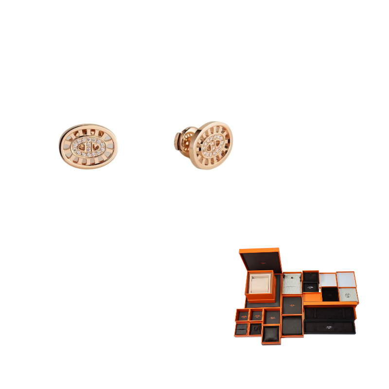 HERMES Diamond Stud Earrings Women's Rose Gold