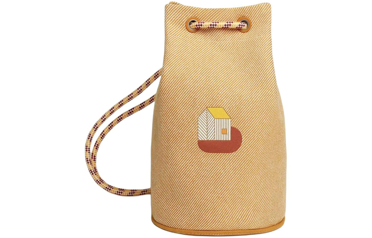 HERMES Canvas Handheld Storage Bag Women's 1D Desert Sand Yellow