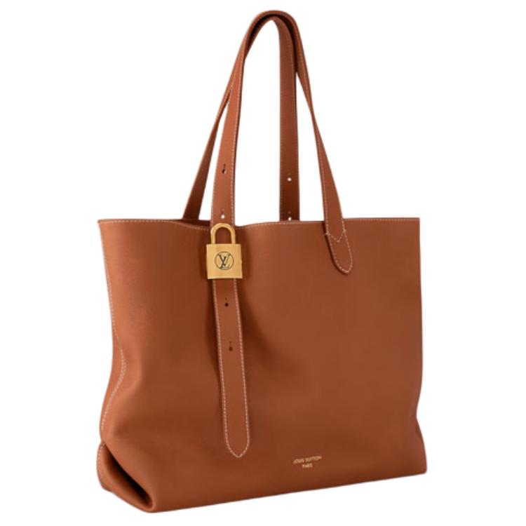 LOUIS VUITTON Grain Calfskin One Shoulder Handbag Medium Size Women's Cognac Brown