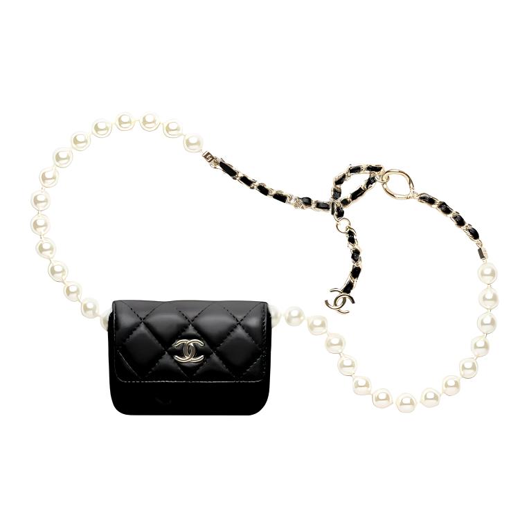 CHANEL Sheepskin Fanny Pack Women's Black