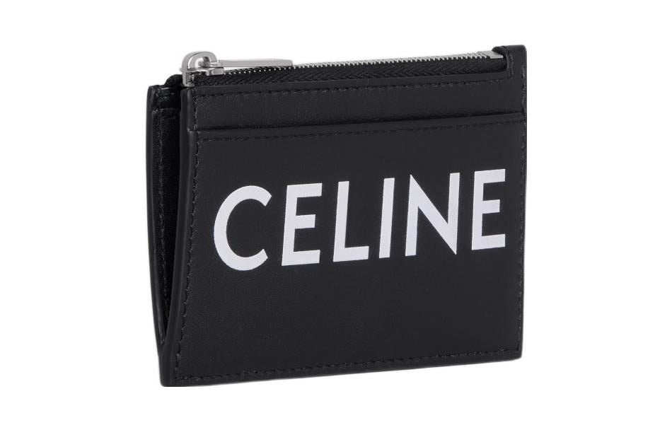 CELINE Leather Coin Purse, Card Holder Unisex Black