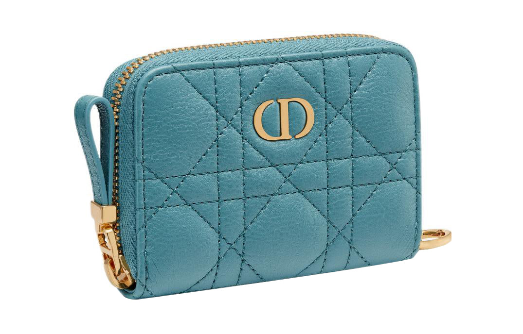 DIOR Calfskin Card Holder Women's Blue Green