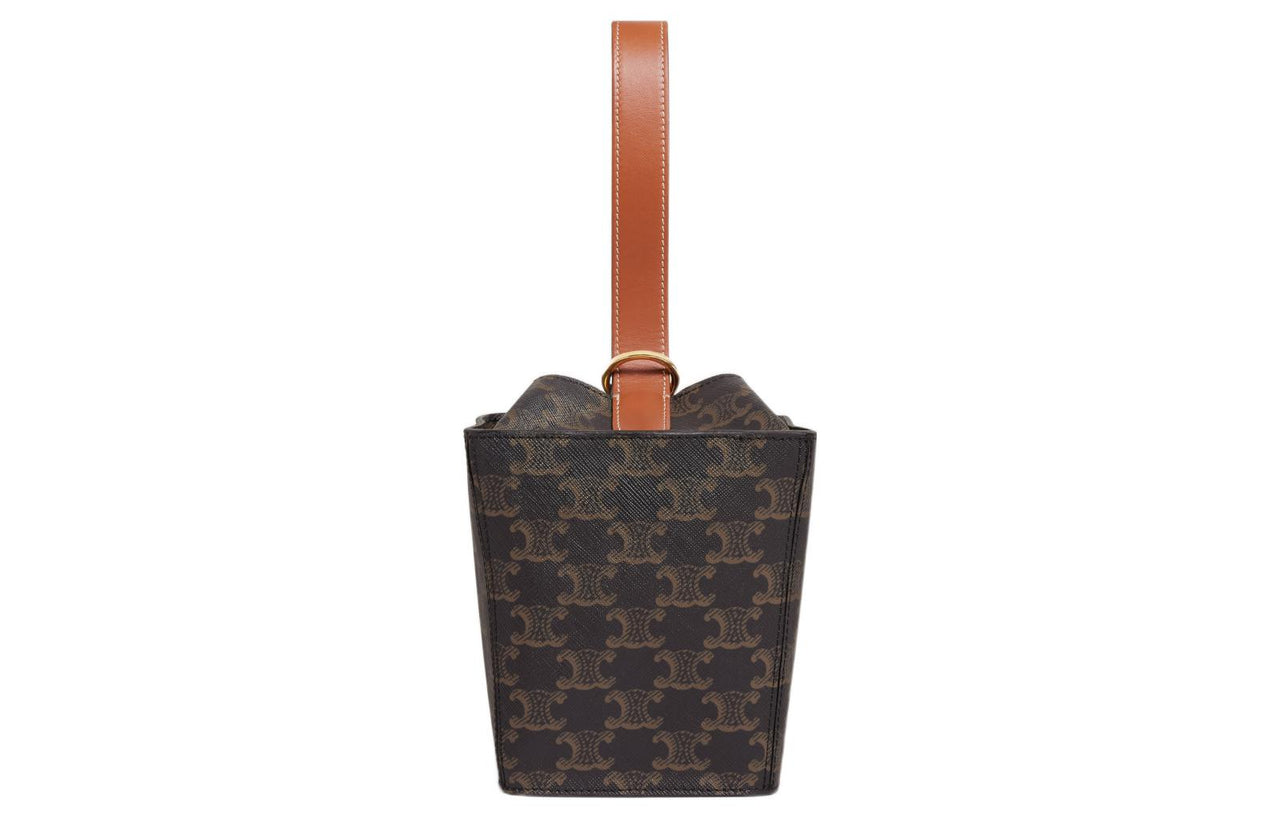 CELINE Cow Leather Binding Strap Box Handbag, Popcorn Box, Handbag Regular Women's Tawny