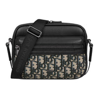 DIOR Oblique Jacquard Canvas With Grainy Calfskin Messenger Bag, Shoulder Bag, Crossbody Bag Mini Men's Beige & Black