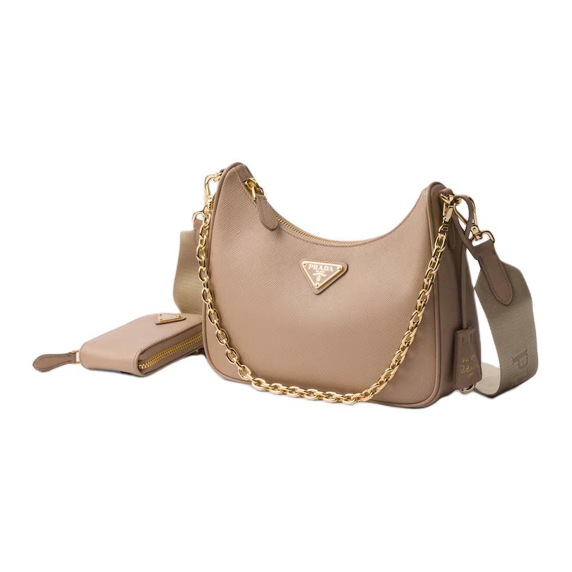 PRADA Re Edition Calfskin Shoulder Bag Women's Beige