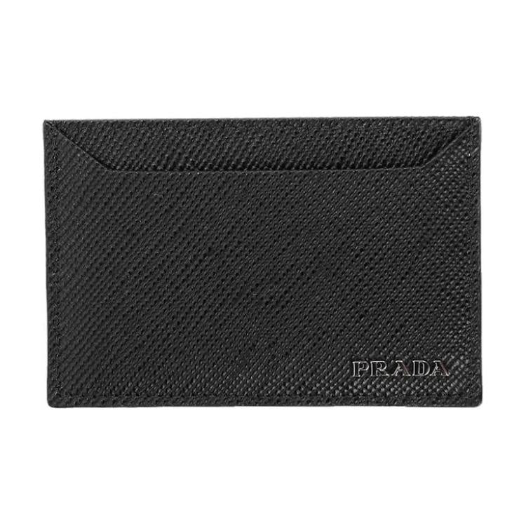 PRADA Calfskin Card Clip Card Holder Men's Black