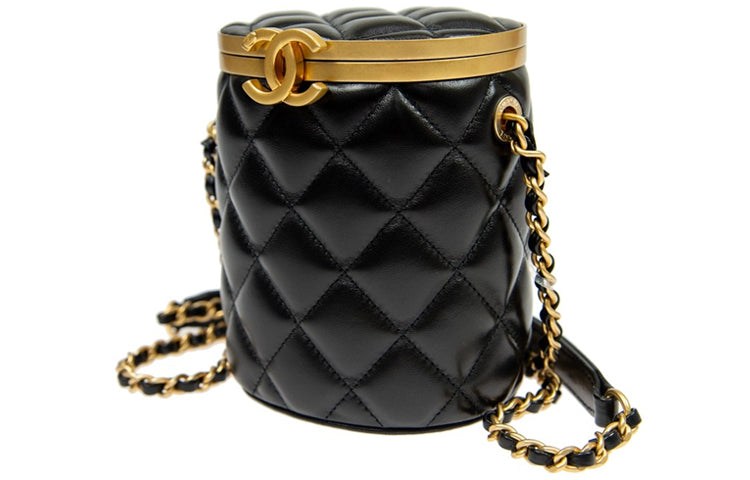 CHANEL Sheepskin Bucket Bag Small Cylinder Shoulder Bag Crossbody Bag Women's Black
