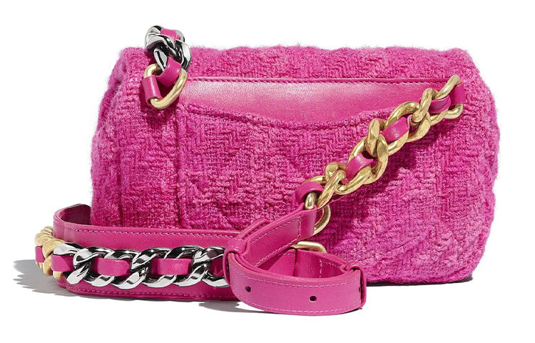 CHANEL 19Bag Twill Velvet Wool Crossbody Handbag Shoulder Bag Fanny Pack Women's Pink