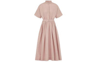 DIOR FW23 Mid Length Belted Macrocannage Dress Short Sleeved Dress Women's Pink