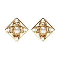 CHANEL 1980 1990 Cc Faux Pearl Clip On Earrings Costume Earrings