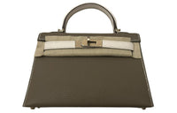 HERMES Mini Kelly 2nd Generation Goatskin Kelly Handbag, Crossbody Bag Mini Women's Galaxy Gray & Glacier White