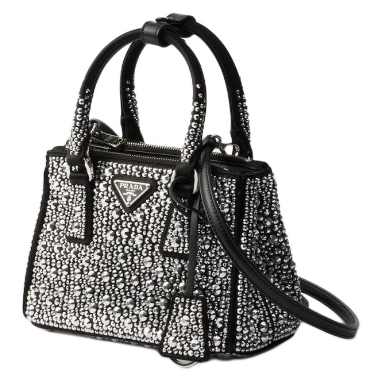 PRADA Fabric Shoulder Bag Crossbody Bag Handbag Mini Women's Metallic Silver