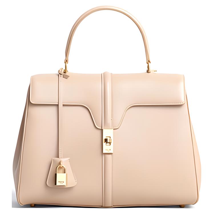 CELINE 16 Satin Cow Leather Portable Crossbody Bag, Shoulder Bag Medium Size Women's Nude