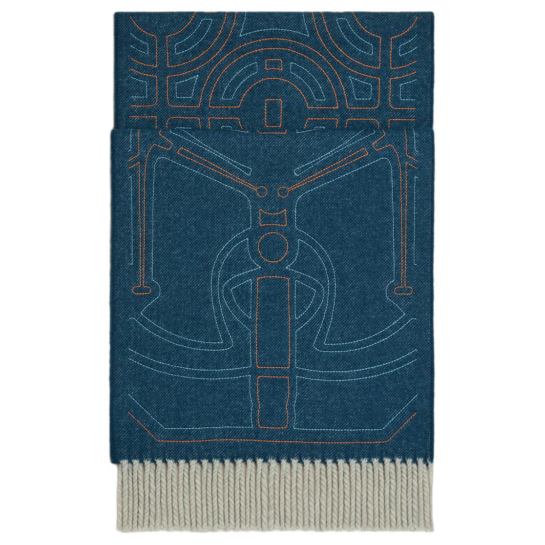 HERMES Cashmere Knit Scarves Unisex Blue