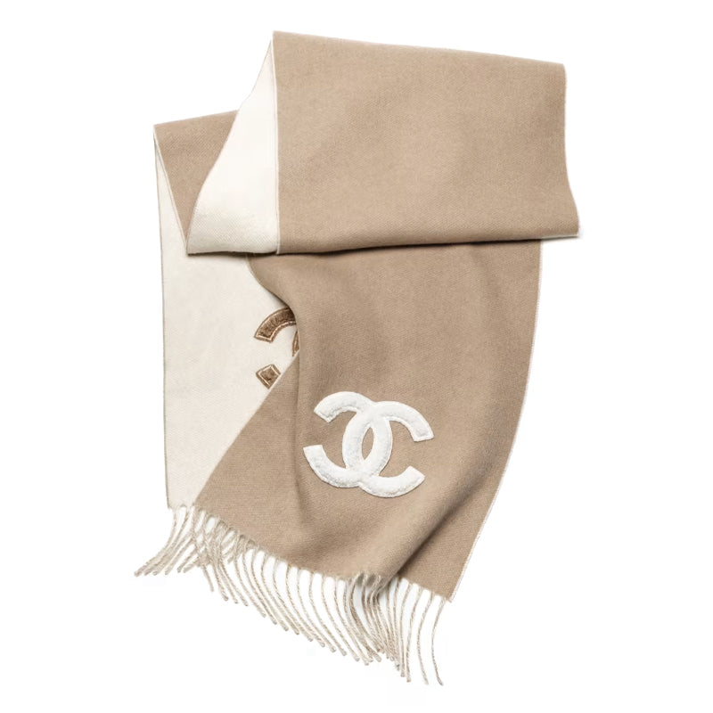 CHANEL Knit Scarves Women's Beige/Ivory