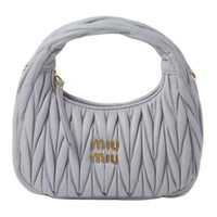 MIU MIU Wander Series Soft Sheep Leather Crescent Bag Shoulder Bag Crossbody Bag Handbag Small Size Women's Pearl Gray