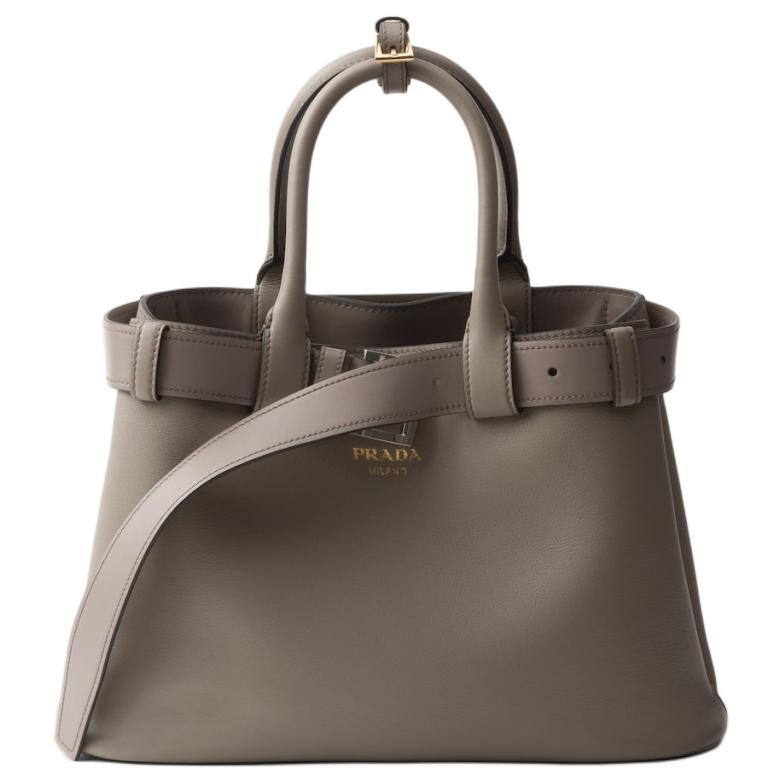 PRADA Leather Shoulder Bag Crossbody Bag Handbag Medium Size Women's Clay Gray