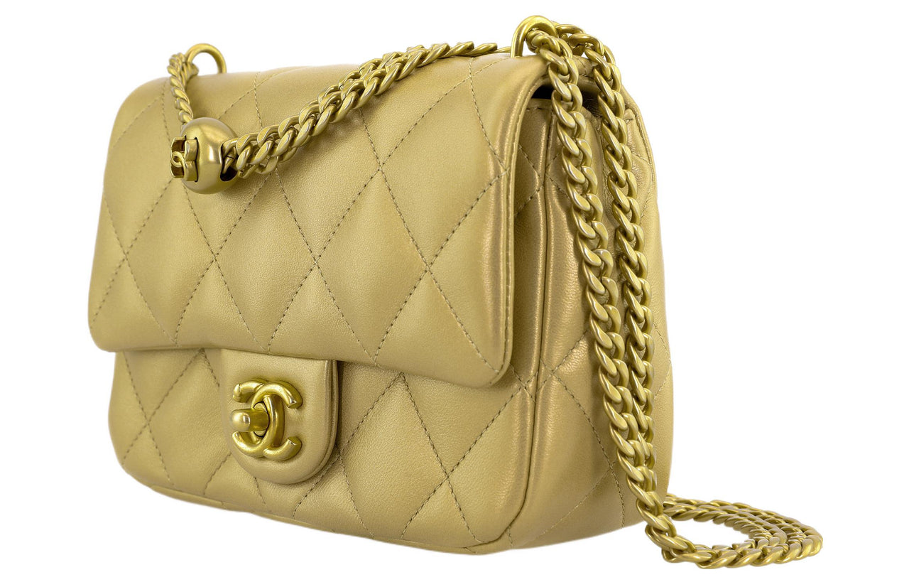 CHANEL Grain Embossed Cow Leather Flap Bag Shoulder Bag Crossbody Bag Medium Size Women's Gold