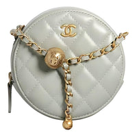 CHANEL Sheepskin Round Cake Bag Crossbody Bag Shoulder Bag Women's Gray