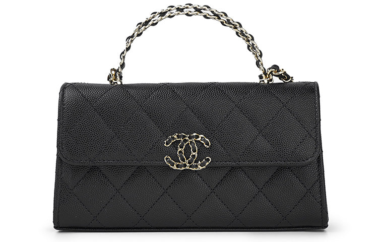 CHANEL Grain Embossed Cow Leather Flap Bag Shoulder Bag Crossbody Bag Handbag Large Size Women's Black