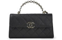 CHANEL Grain Embossed Cow Leather Flap Bag Shoulder Bag Crossbody Bag Handbag Large Size Women's Black