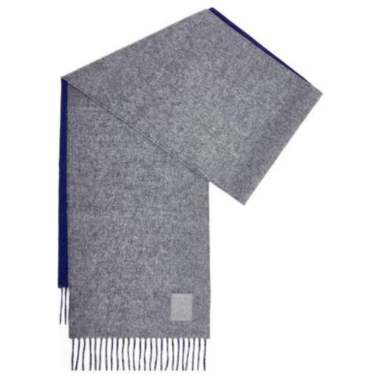LOEWE Calfskin Knit Scarves Women's Gray Blue