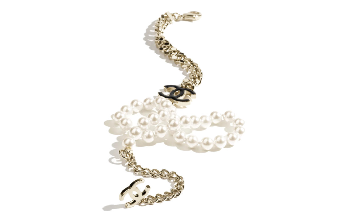 CHANEL Metal Artificial Pearl Necklaces Women's Ecru