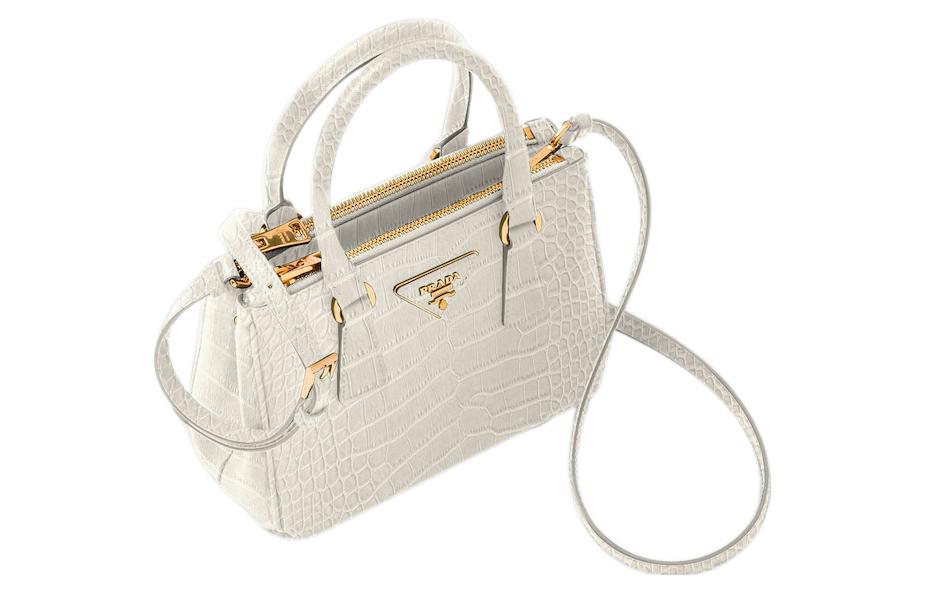 PRADA Galleria Killer Bag Crocodile Leather Shoulder Bag Crossbody Bag Handbag Mini Women's White