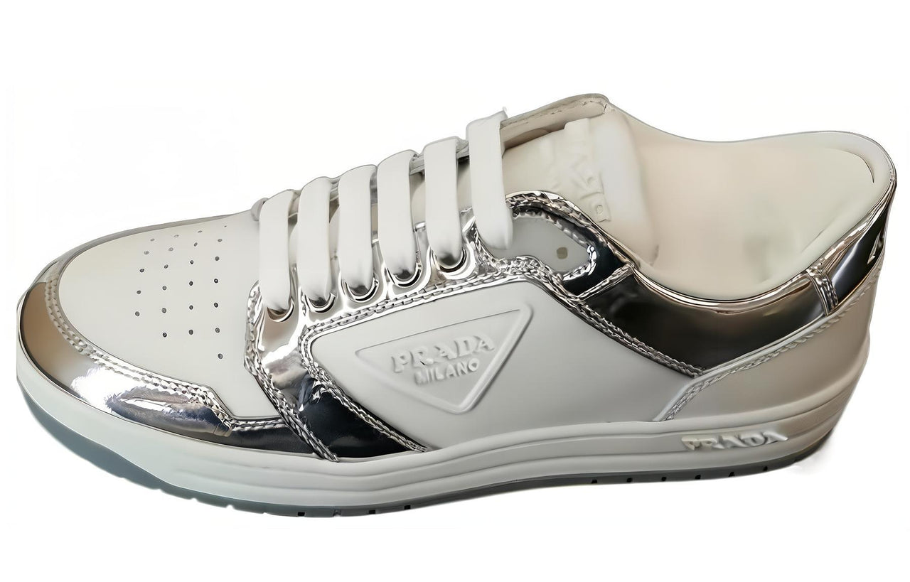 PRADA District Leather Sneakers 'White Silver' Women's
