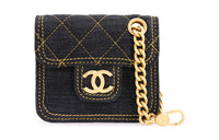 CHANEL Denim Earphone Case Charm Coin Purse Women's Black