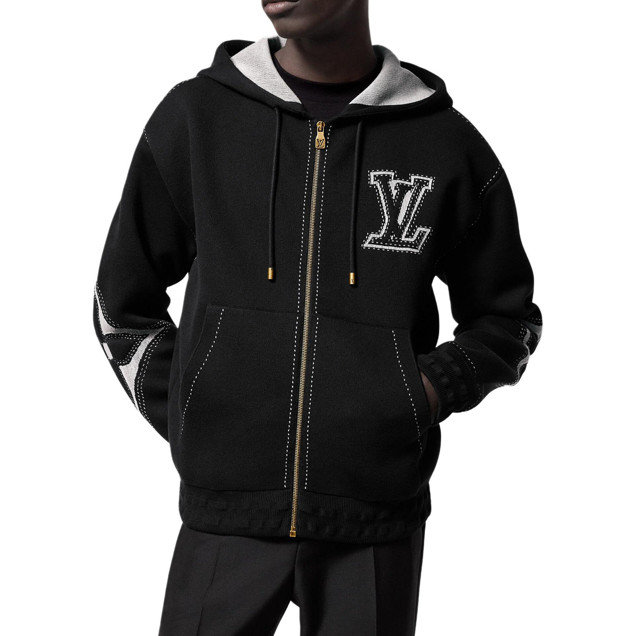 LOUIS VUITTON Graphic Intarsia Zipped Cotton Hoodie