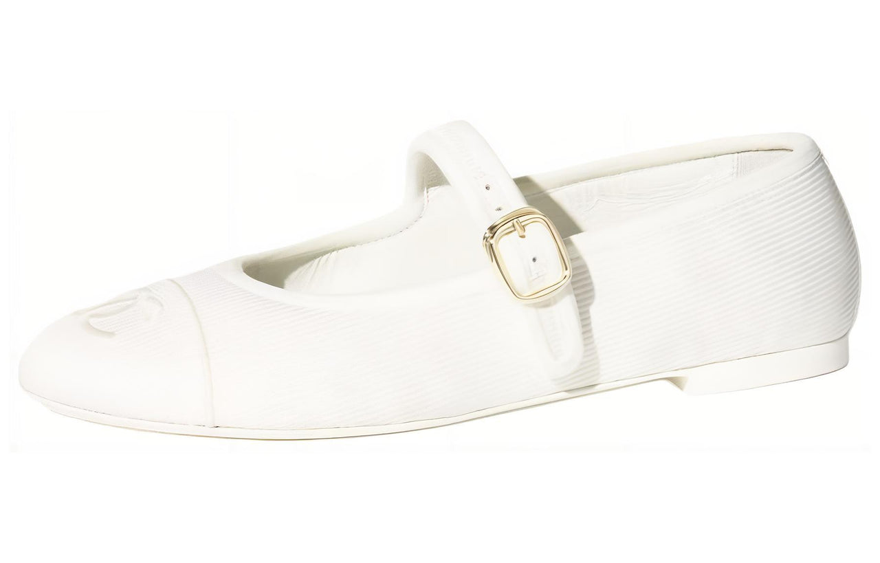 CHANEL Flat Mary Jane Shoes Women's White