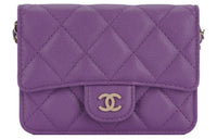 CHANEL Grained Calfskin Card Holders Shoulder Bag Crossbody Bag Women's Purple