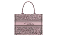DIOR BookTote Embroidery Tote Bag Shopping Bag Handbag Medium Size Women's Gray & Pink
