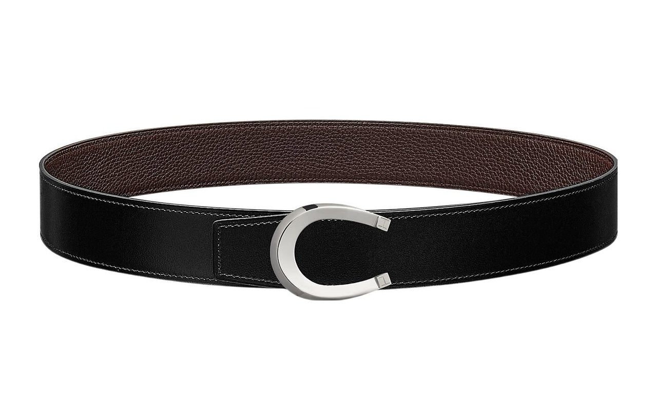 HERMES Togo Calfskin Double-Sided Leather Belt Leather Belts Men's Black/Chocolate Width: 3.8cm